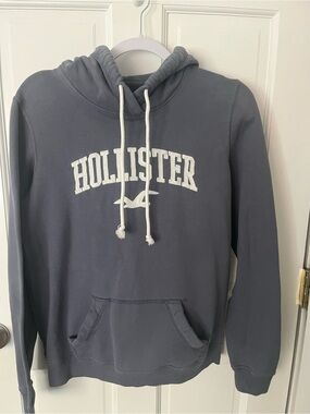 Hollister Crewneck Hoodie in Slate Blue with White Logo